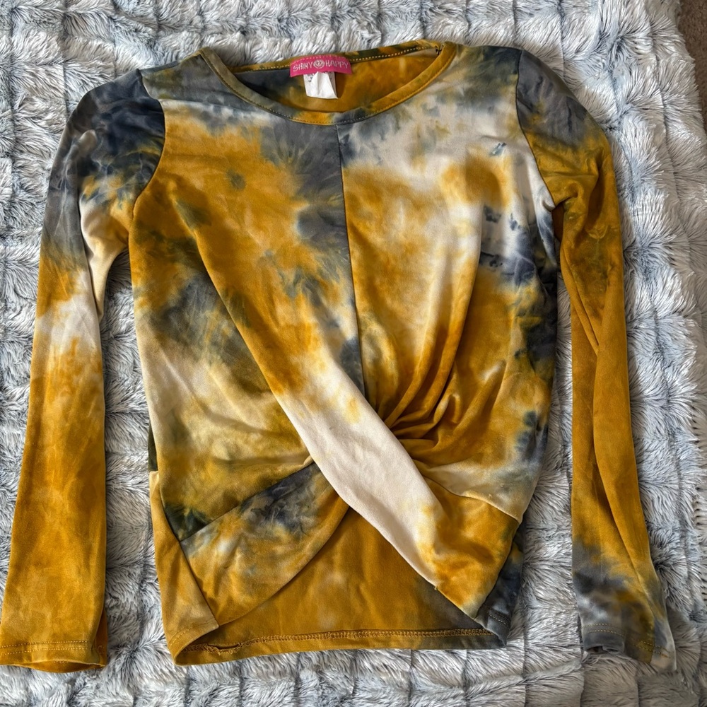 Tie-Dye Long Sleeve Top - Yellow and Gray